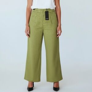 Nasty Gal Petite Green Textured Jacquard Split Hem Wide Leg Trousers Size US 2